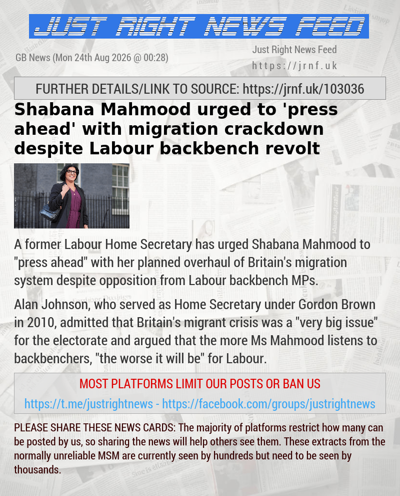 Shabana Mahmood urged to ’press ahead’ with migration crackdown despite Labour backbench revolt
