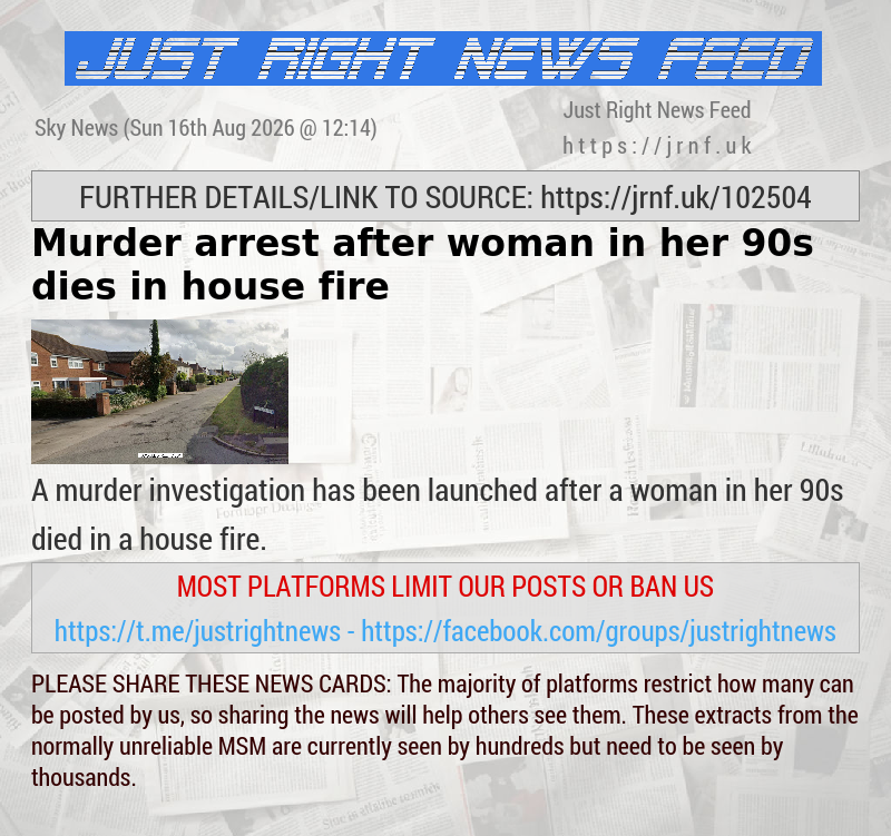 Murder arrest after woman in her 90s dies in house fire 