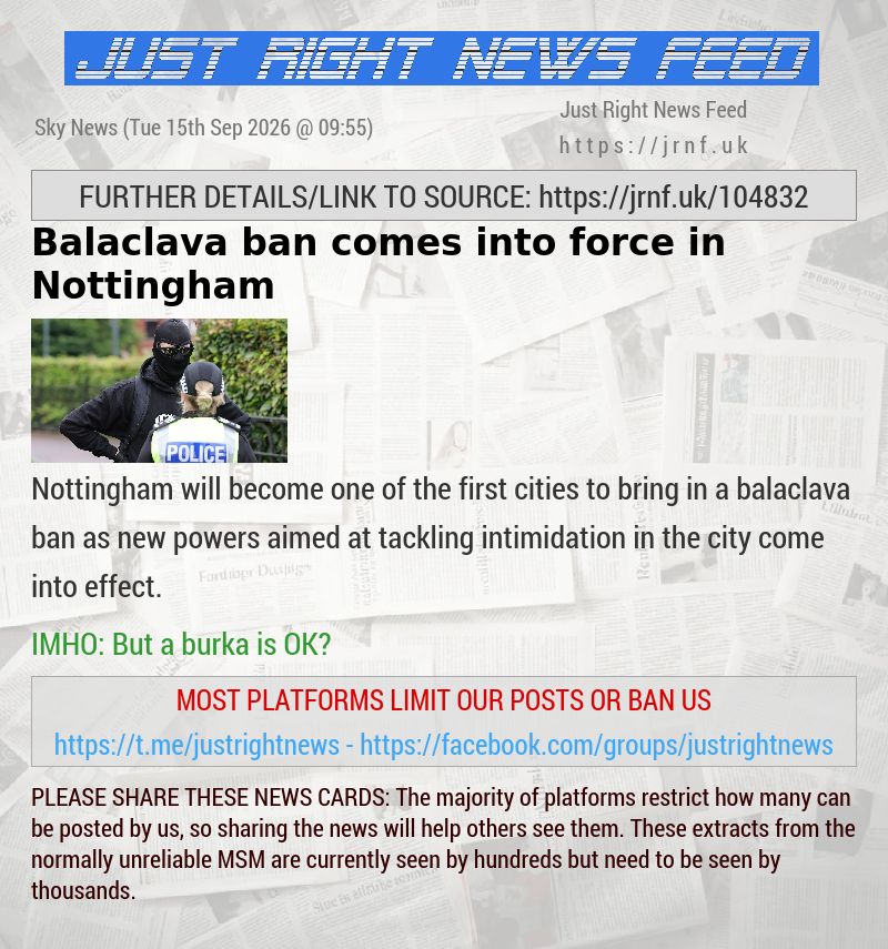 Balaclava ban comes into force in Nottingham