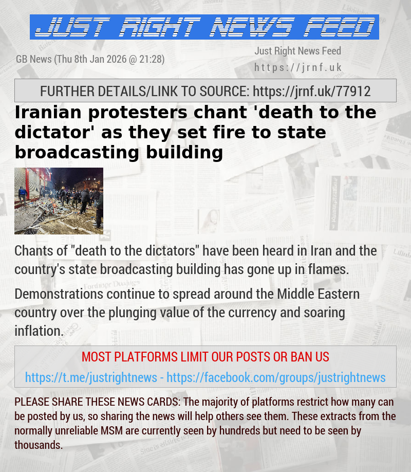 Iranian protesters chant ’death to the dictator’ as they set fire to state broadcasting building