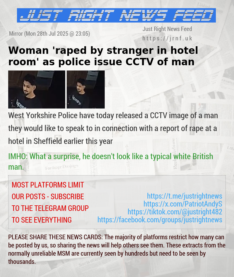 Woman ’raped by stranger in hotel room’ as police issue CCTV of man