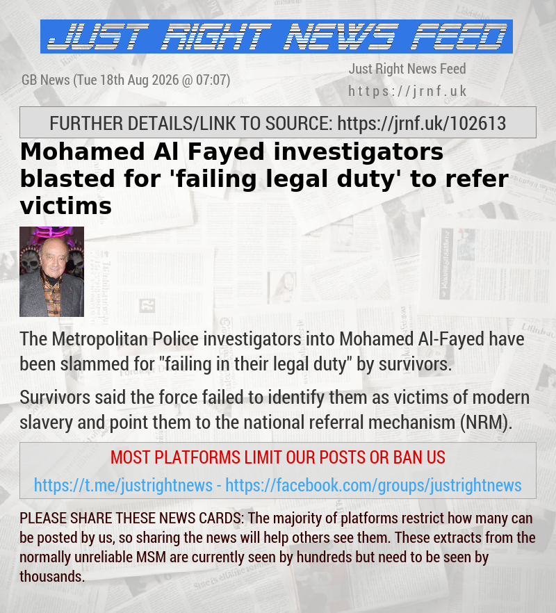 Mohamed Al—Fayed investigators blasted for ’failing legal duty’ to refer victims