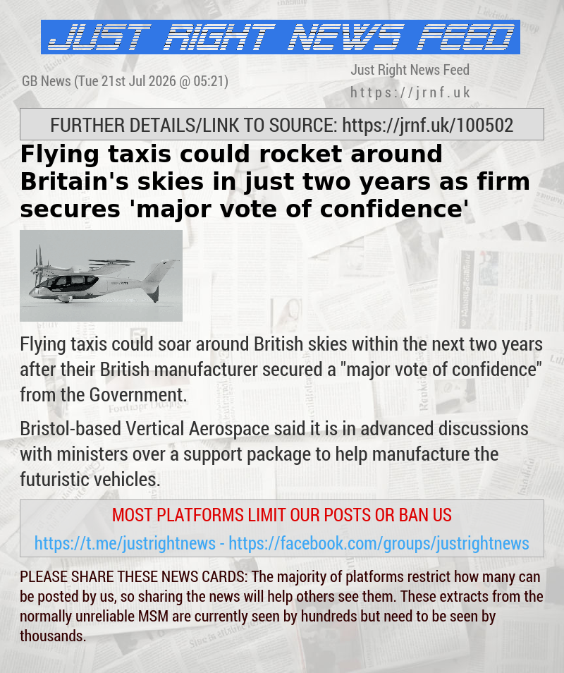 Flying taxis could rocket around Britain’s skies in just two years as firm secures ’major vote of confidence’