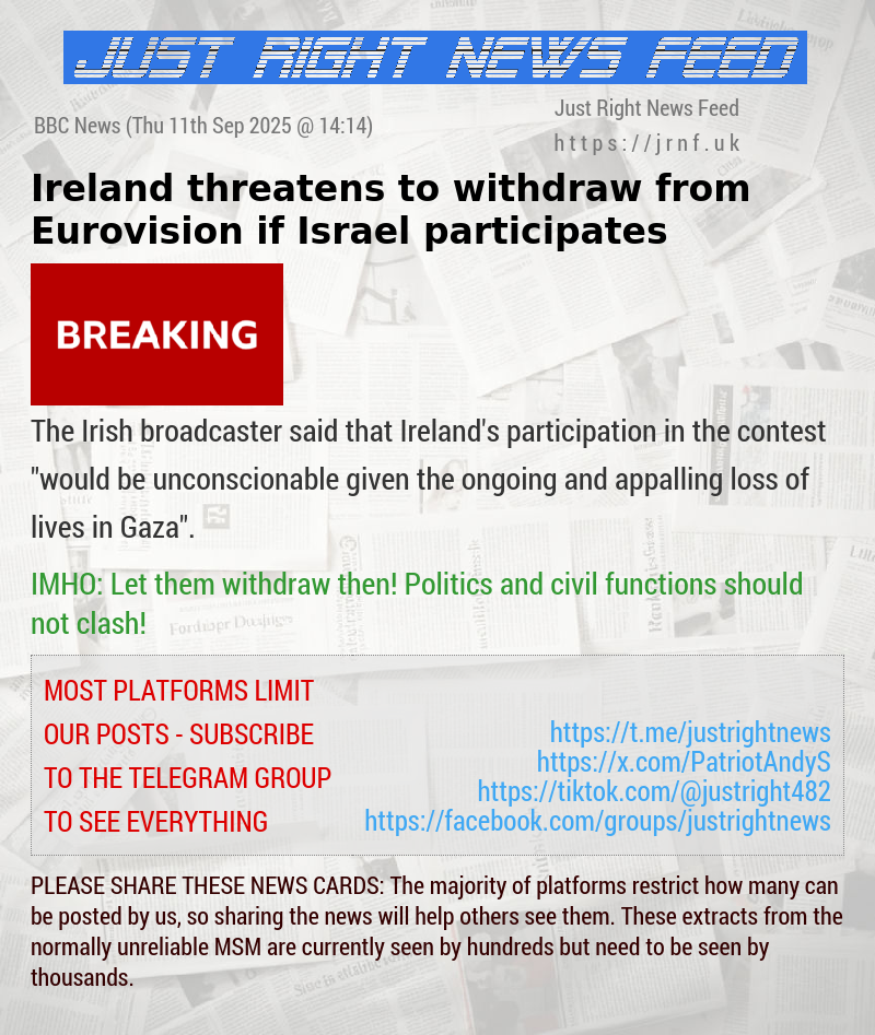 Ireland threatens to withdraw from Eurovision if Israel participates