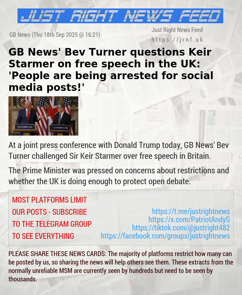 GB News’ Bev Turner questions Keir Starmer on free speech in the UK: ’People are being arrested for social media posts!’