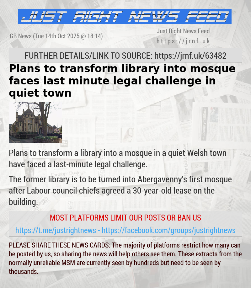 Plans to transform library into mosque faces last—minute legal challenge in quiet town