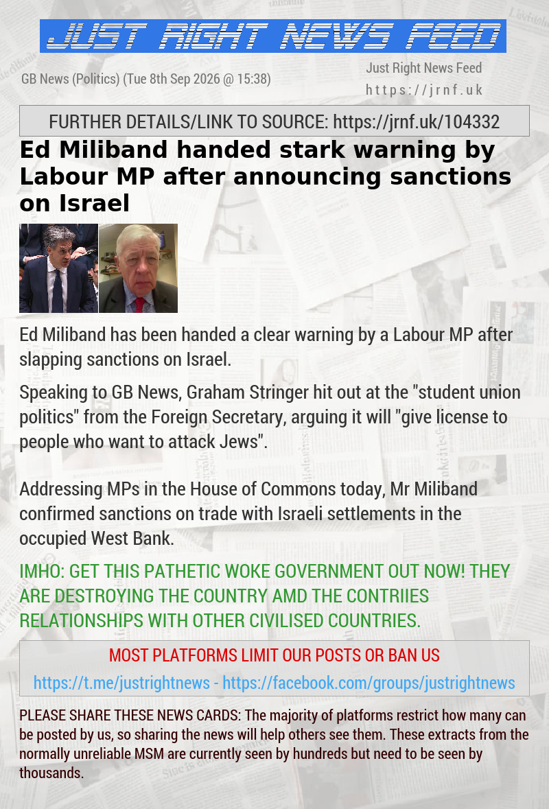Ed Miliband handed stark warning by Labour MP after announcing sanctions on Israel