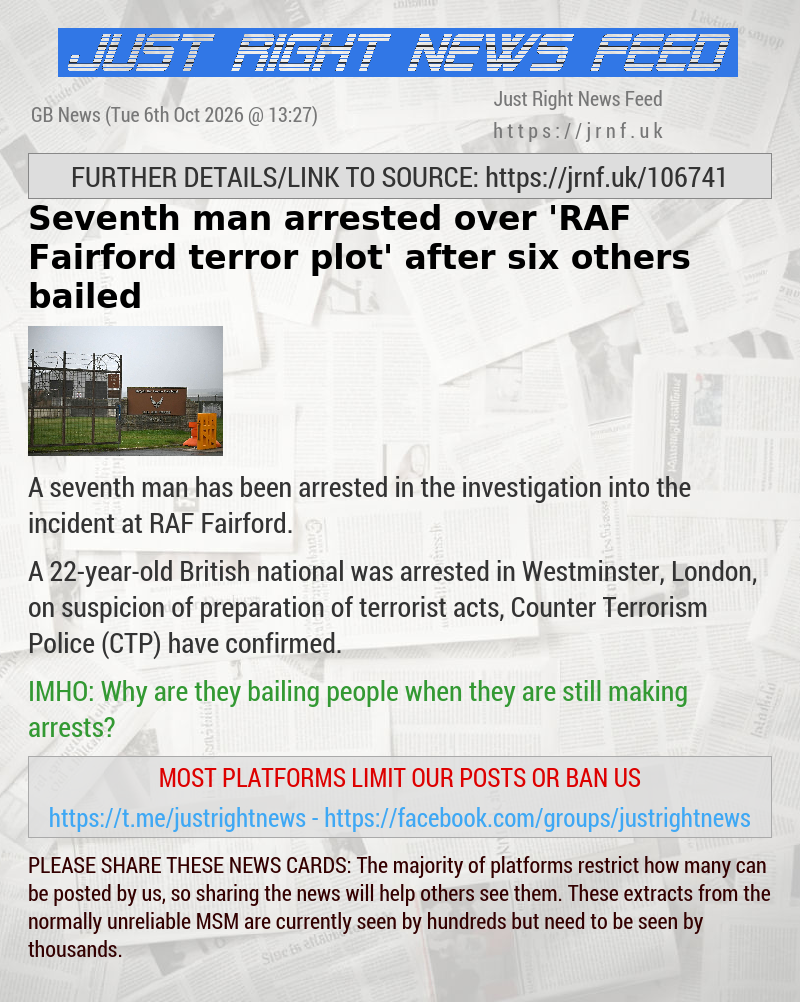 Seventh man arrested over ’RAF Fairford terror plot’ after six others bailed