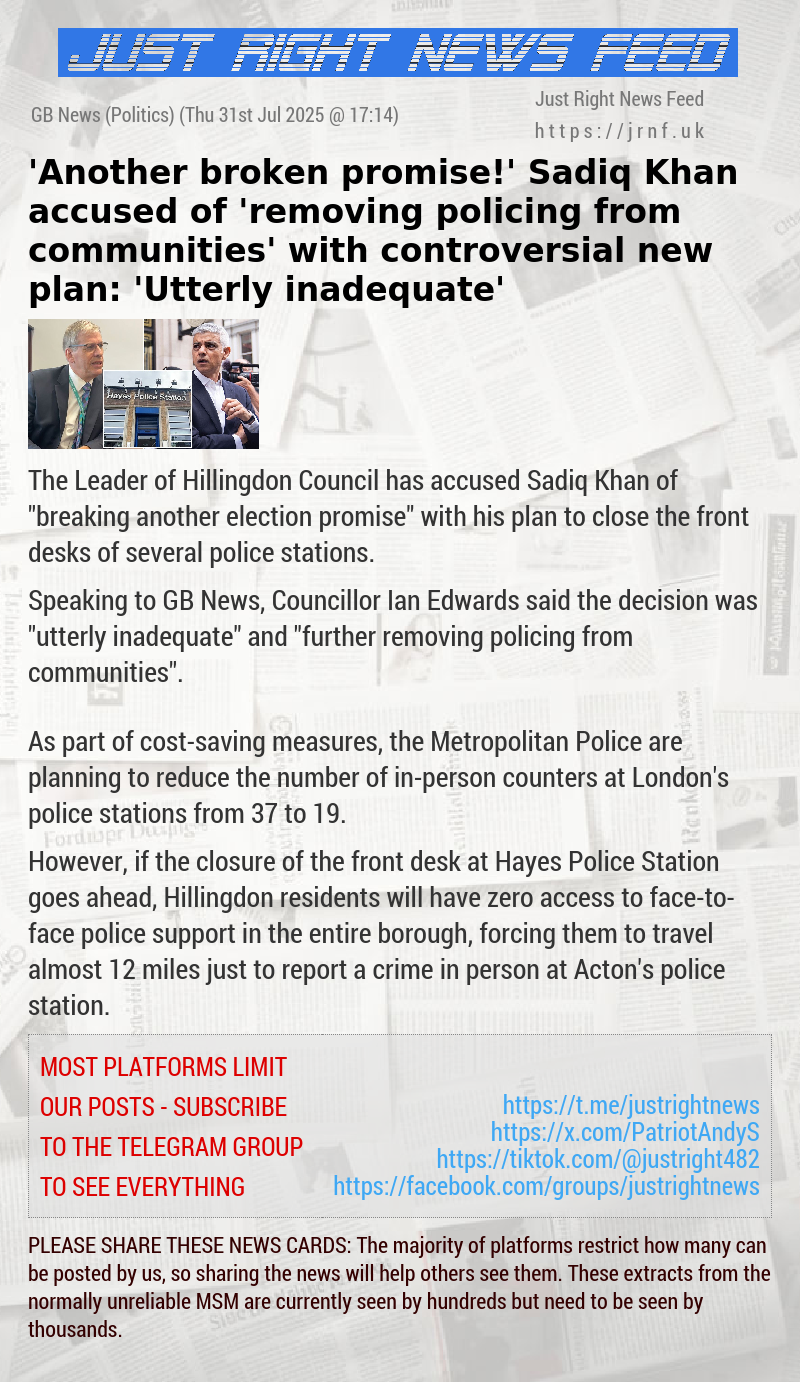 ’Another broken promise!’ Sadiq Khan accused of ’removing policing from communities’ with controversial new plan: ’Utterly inadequate’