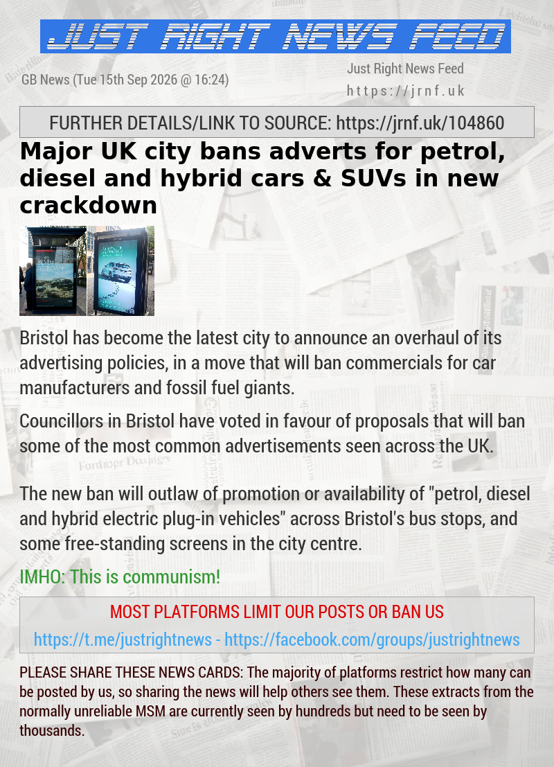 Major UK city bans adverts for petrol, diesel and hybrid cars & SUVs in new crackdown