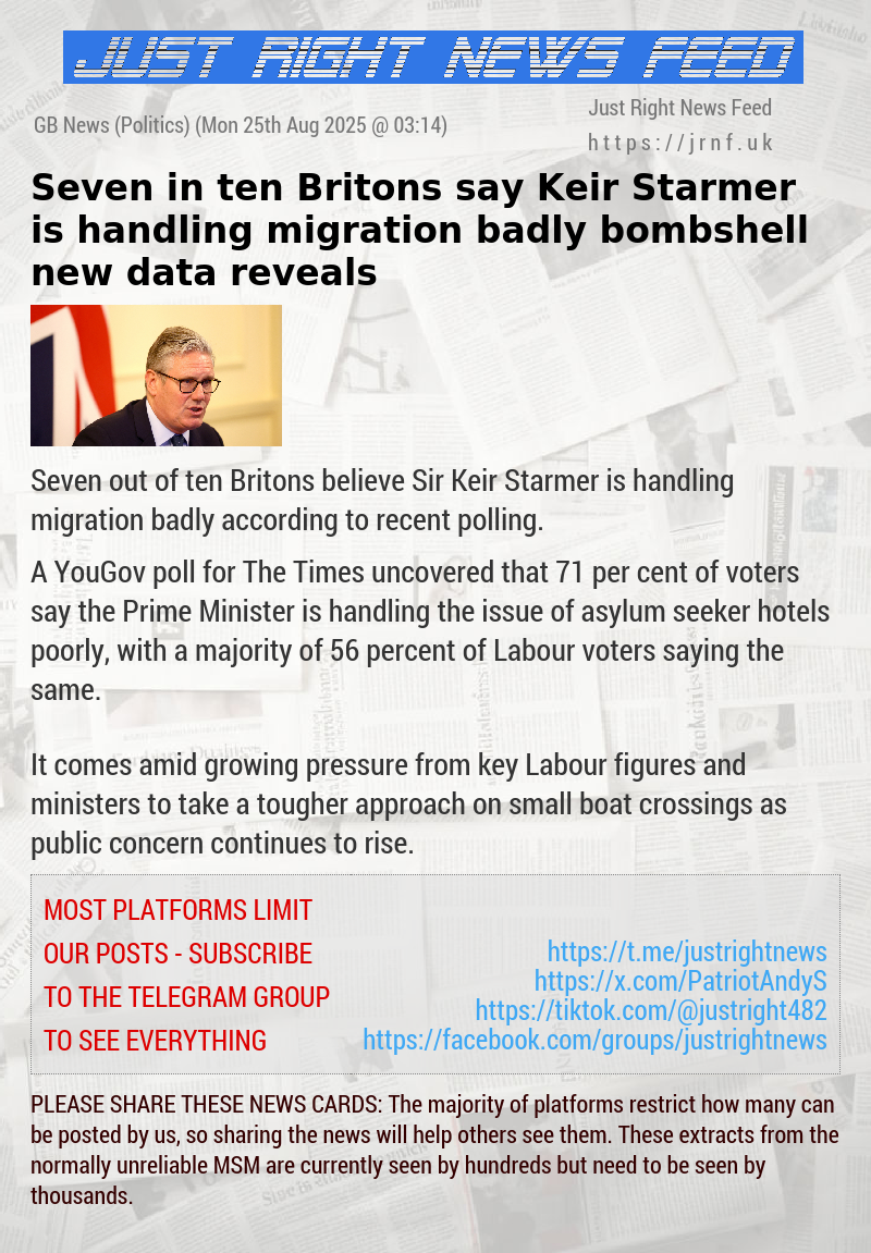 Seven in ten Britons say Keir Starmer is handling migration badly bombshell new data reveals