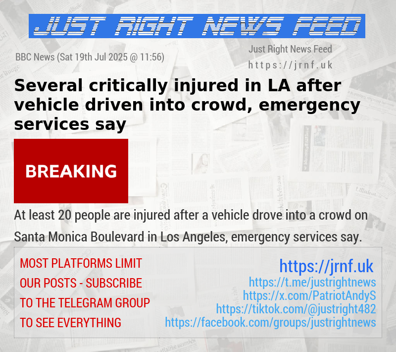 Several critically injured in LA after vehicle driven into crowd, emergency services say
