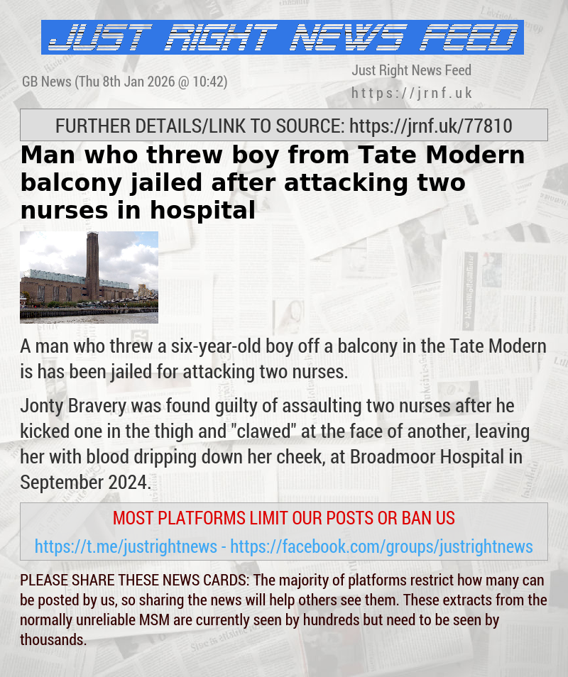 Man who threw boy from Tate Modern balcony jailed after attacking two nurses in hospital