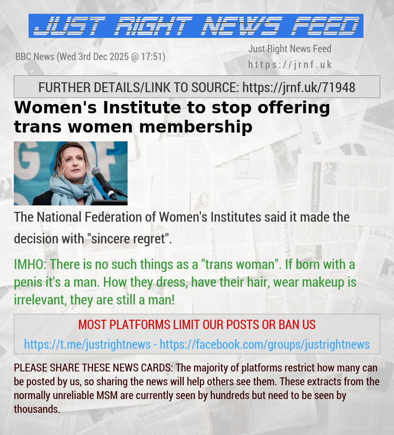 Women’s Institute to stop offering trans women membership