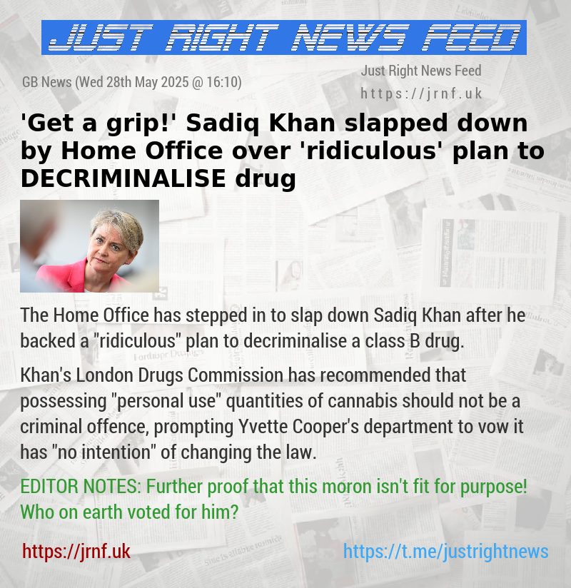 ’Get a grip!’ Sadiq Khan slapped down by Home Office over ’ridiculous’ plan to DECRIMINALISE drug