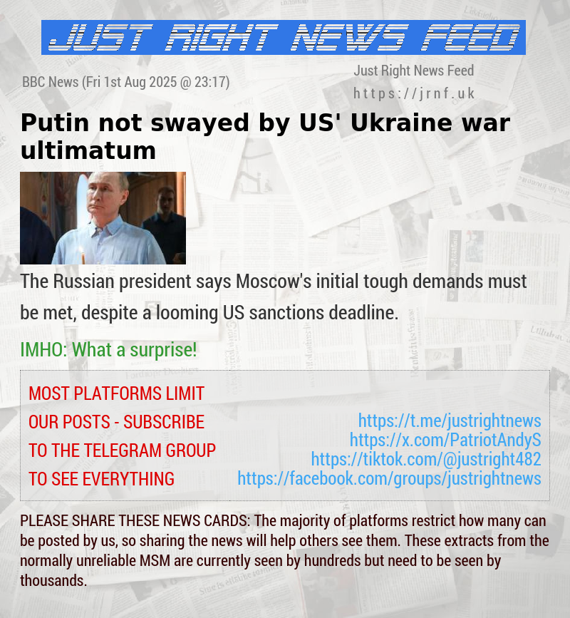 Putin not swayed by US’ Ukraine war ultimatum