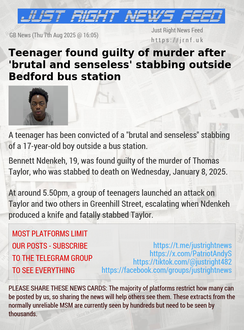 Teenager found guilty of murder after ’brutal and senseless’ stabbing outside Bedford bus station