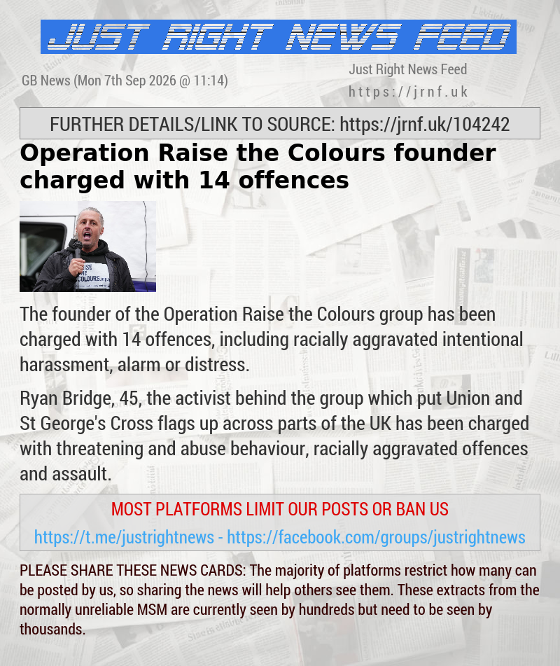 Operation Raise the Colours founder charged with 14 offences