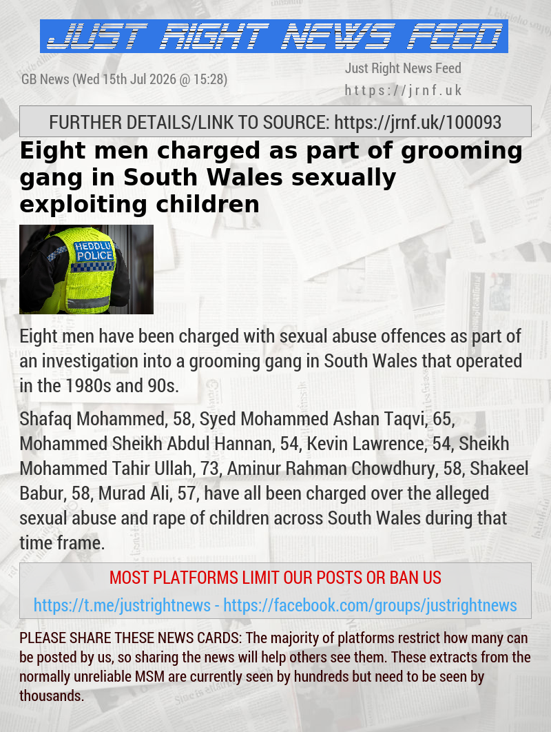 Eight men charged as part of grooming gang in South Wales sexually exploiting children