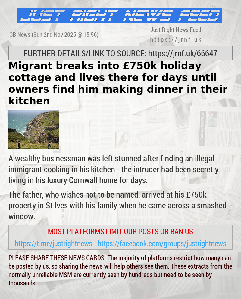 Migrant breaks into £750k holiday cottage and lives there for days until owners find him making dinner in their kitchen