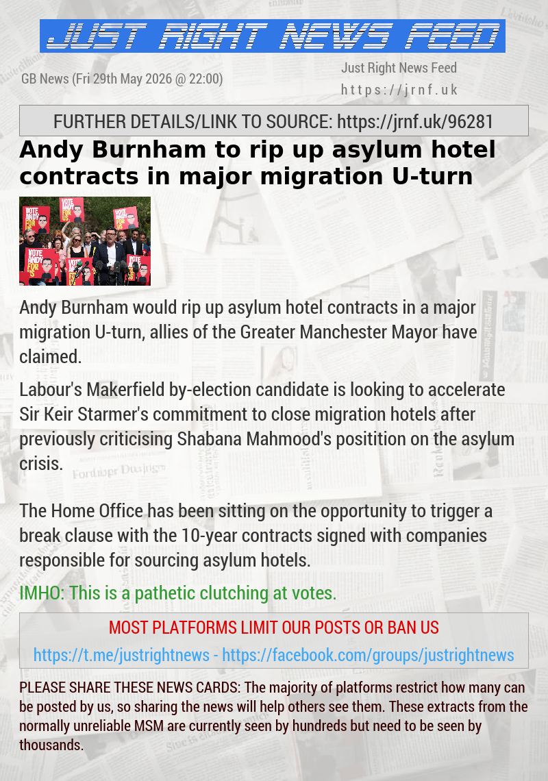 Andy Burnham to rip up asylum hotel contracts in major migration U—turn