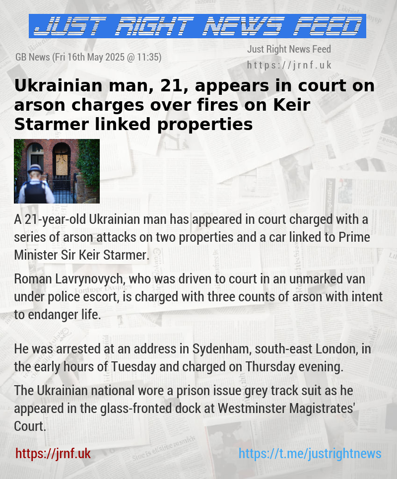Ukrainian man, 21, appears in court on arson charges over fires on Keir Starmer—linked properties