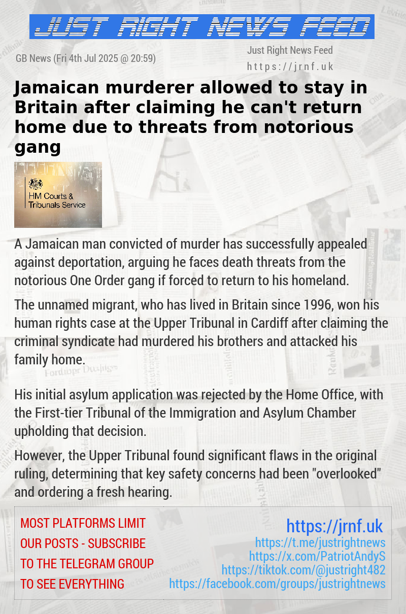 Jamaican murderer allowed to stay in Britain after claiming he can’t return home due to threats from notorious gang