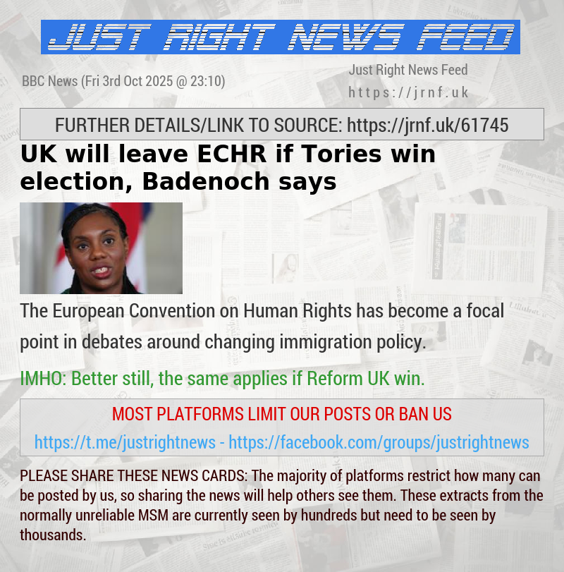 UK will leave ECHR if Tories win election, Badenoch says