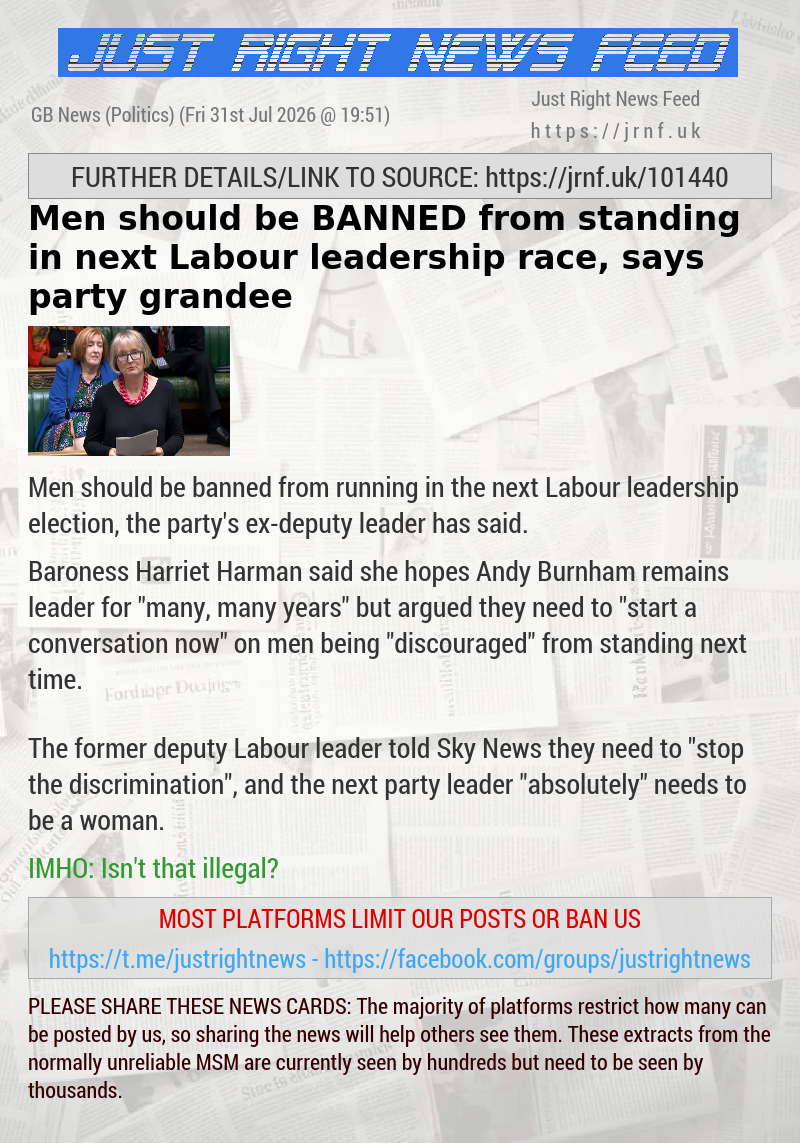 Men should be BANNED from standing in next Labour leadership race, says party grandee