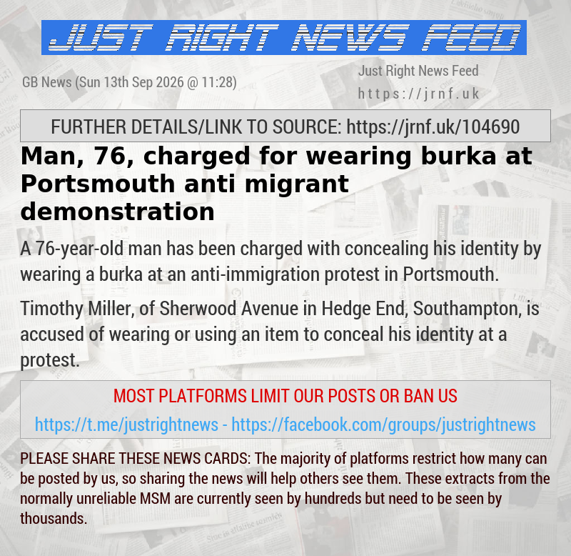Man, 76, charged for wearing burka at Portsmouth anti—migrant demonstration