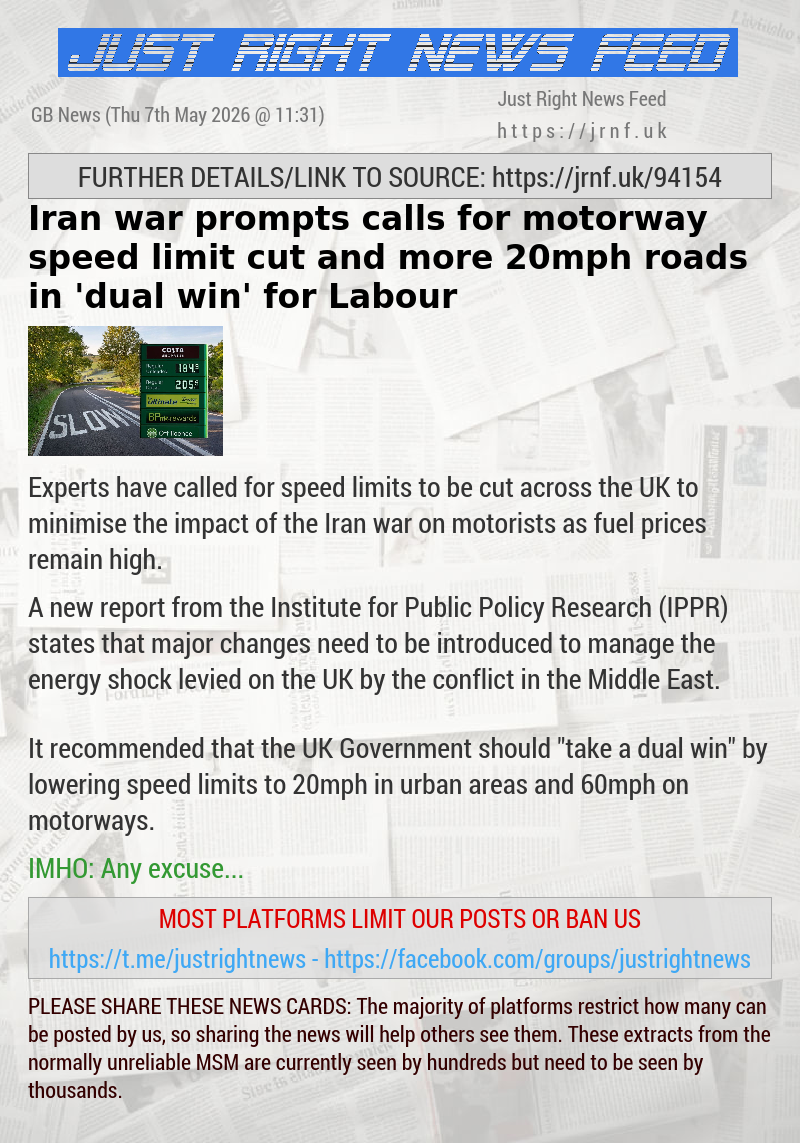 Iran war prompts calls for motorway speed limit cut and more 20mph roads in ’dual win’ for Labour