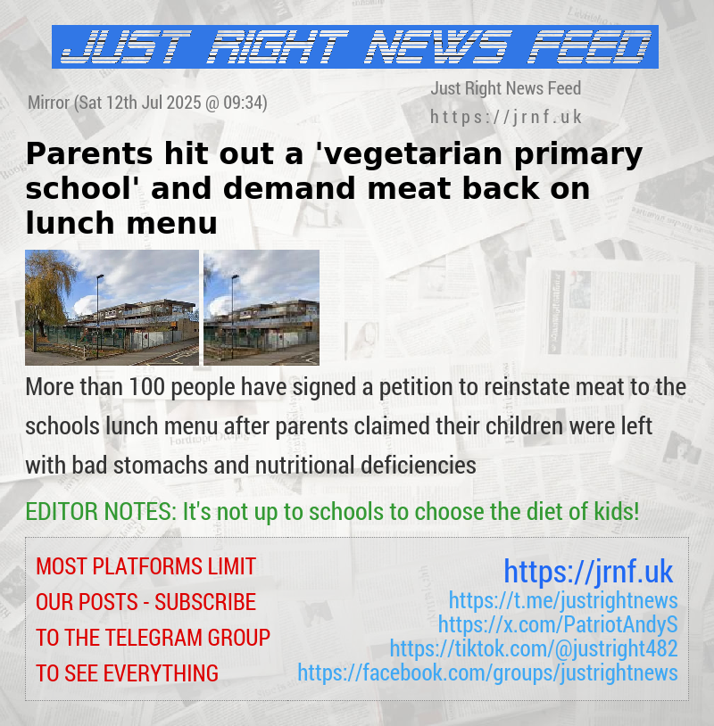 Parents hit out a ’vegetarian primary school’ and demand meat back on lunch menu