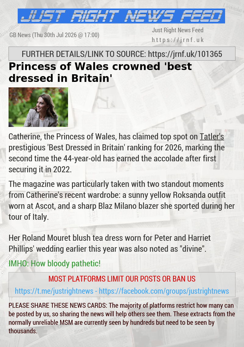 Princess of Wales crowned ’best dressed in Britain’