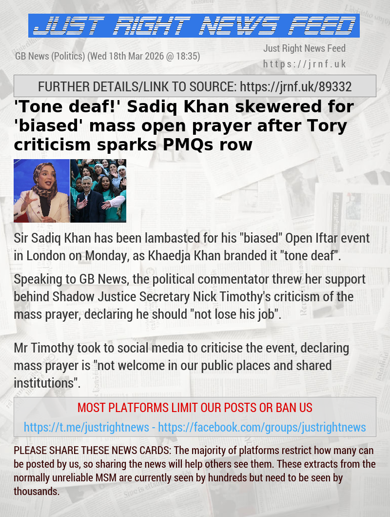 ​’Tone deaf!’ Sadiq Khan skewered for ’biased’ mass open prayer after Tory criticism sparks PMQs row​