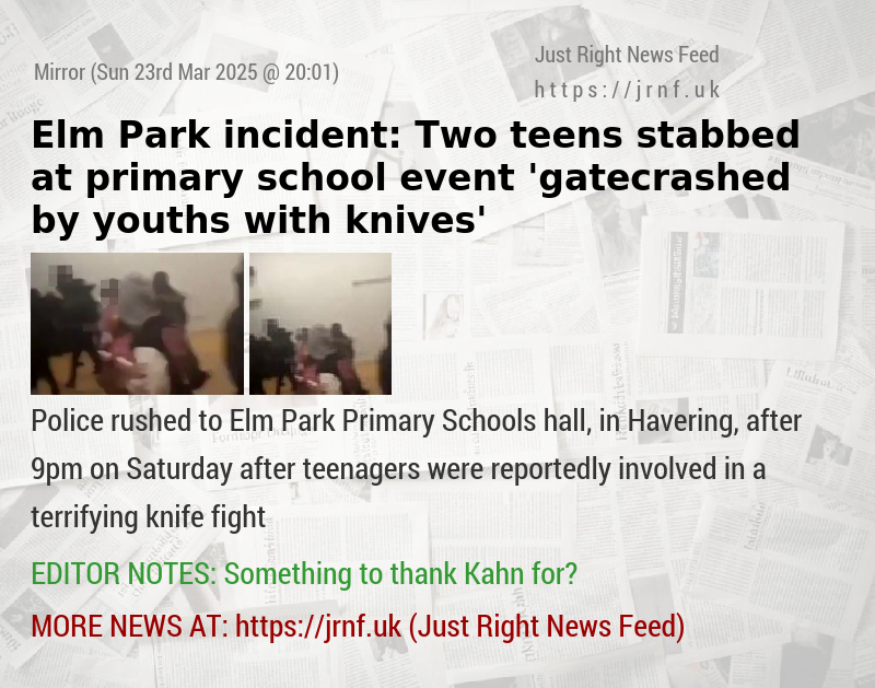 BREAKING Elm Park incident: Two teens stabbed at primary school event ’gatecrashed by youths with knives’