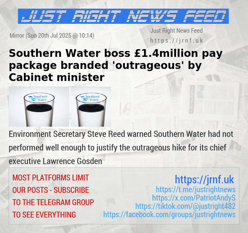 Southern Water boss £1.4million pay package branded ’outrageous’ by Cabinet minister