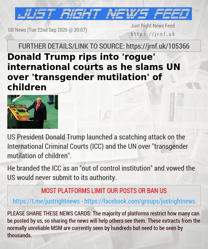 Donald Trump rips into ’rogue’ international courts as he slams UN over ’transgender mutilation’ of children