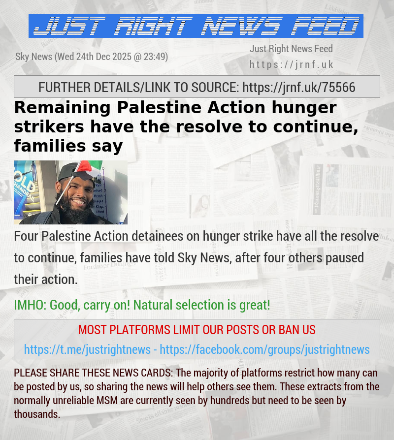 Remaining Palestine Action hunger strikers have the resolve to continue, families say