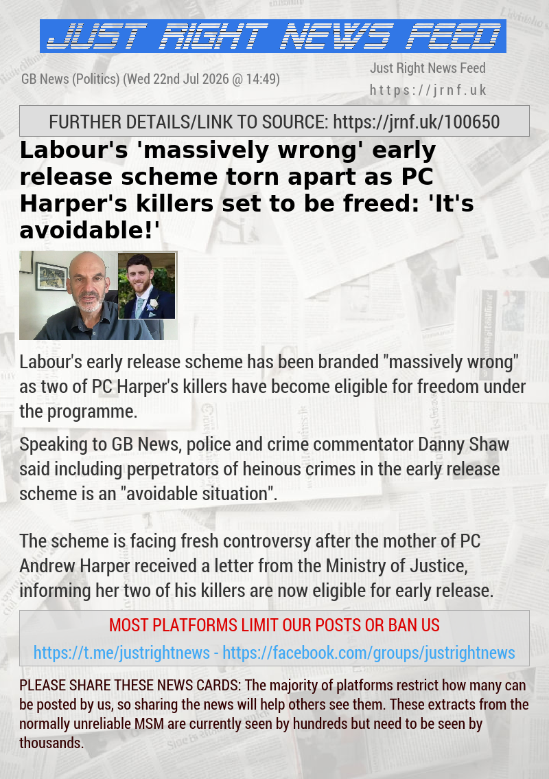 Labour’s ’massively wrong’ early release scheme torn apart as PC Harper’s killers set to be freed: ’It’s avoidable!’
