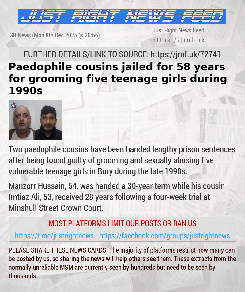 Paedophile cousins jailed for 58 years for grooming five teenage girls during 1990s