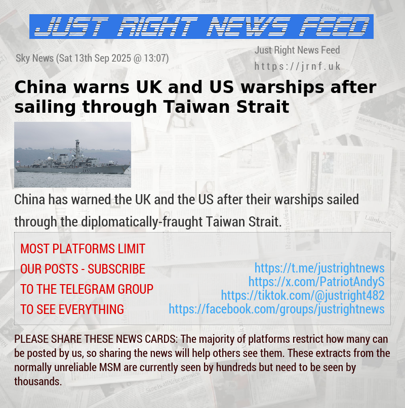 China warns UK and US warships after sailing through Taiwan Strait