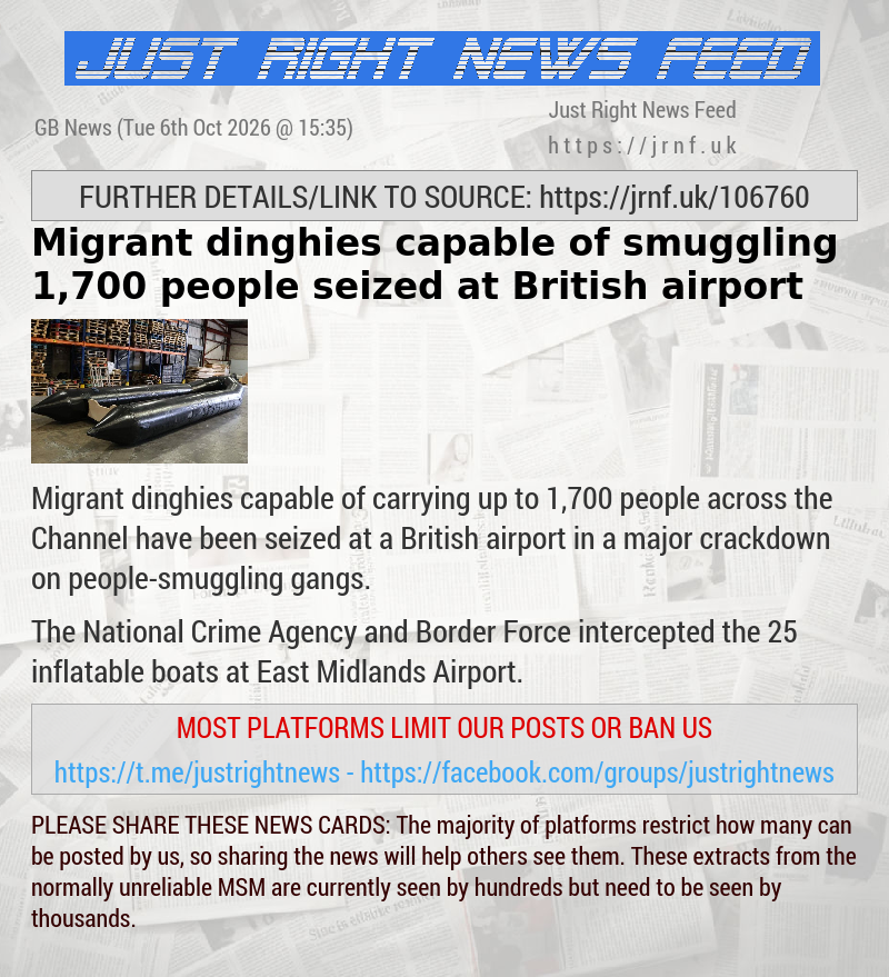 Migrant dinghies capable of smuggling 1,700 people seized at British airport