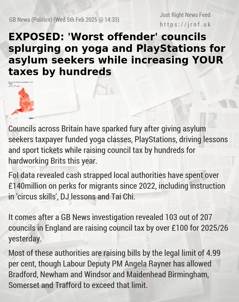 EXPOSED: ’Worst offender’ councils splurging on yoga and PlayStations for asylum seekers while increasing YOUR taxes by hundreds