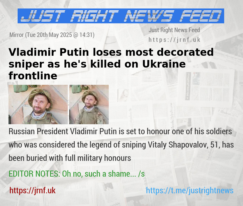 Vladimir Putin loses most decorated sniper as he’s killed on Ukraine frontline