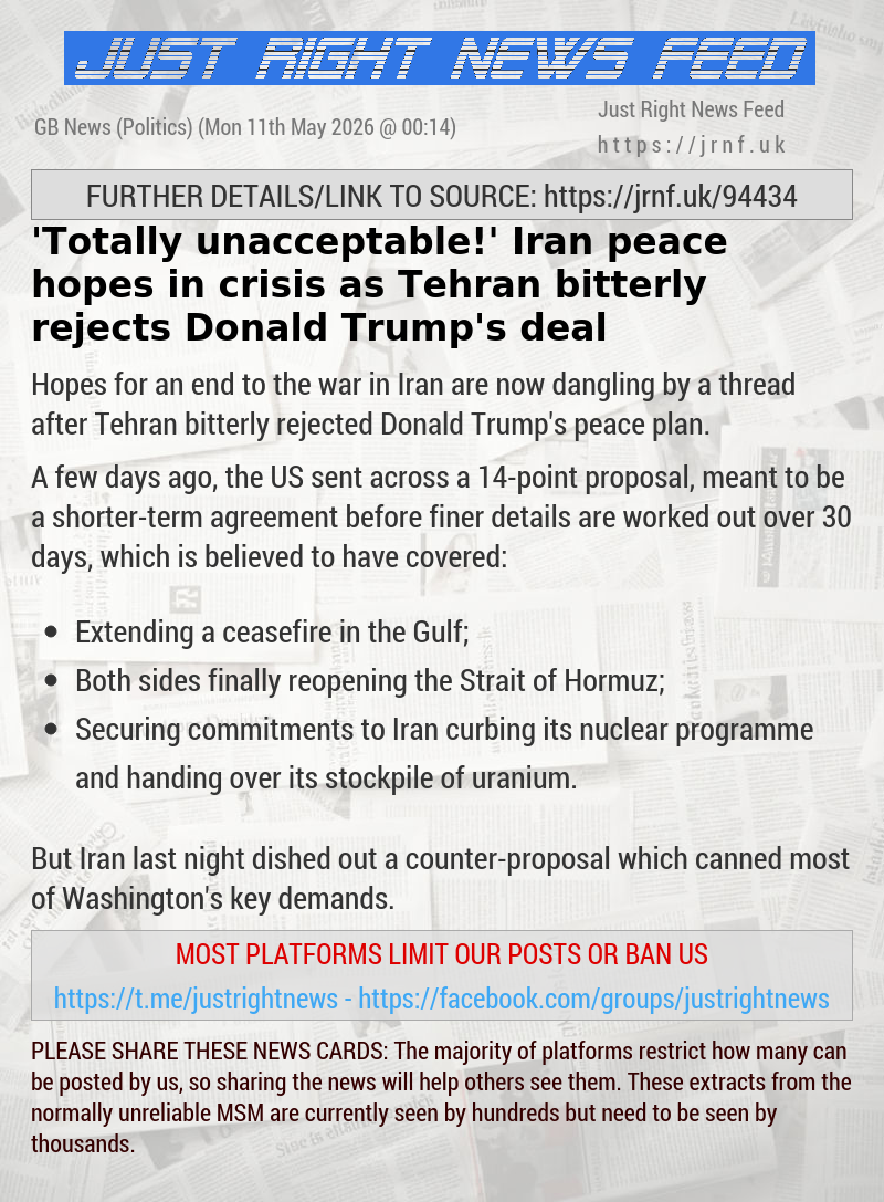 ’Totally unacceptable!’ Iran peace hopes in crisis as Tehran bitterly rejects Donald Trump’s deal