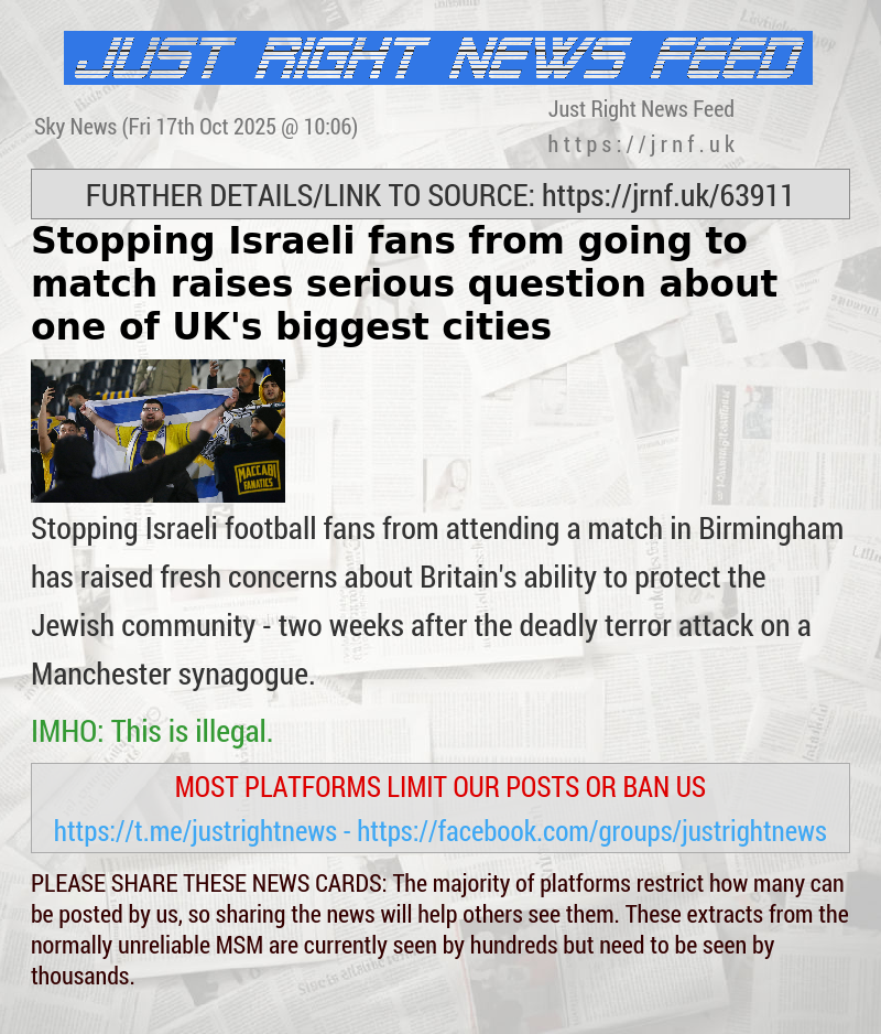 Stopping Israeli fans from going to match raises serious question about one of UK’s biggest cities