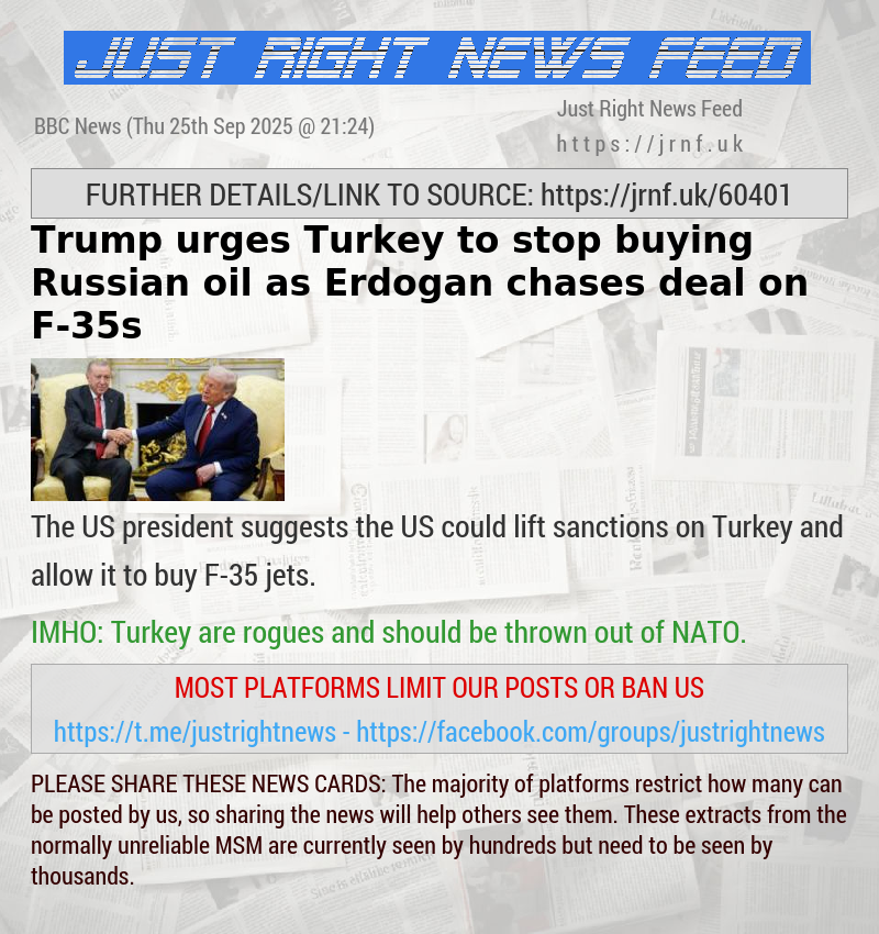 Trump urges Turkey to stop buying Russian oil as Erdogan chases deal on F—35s