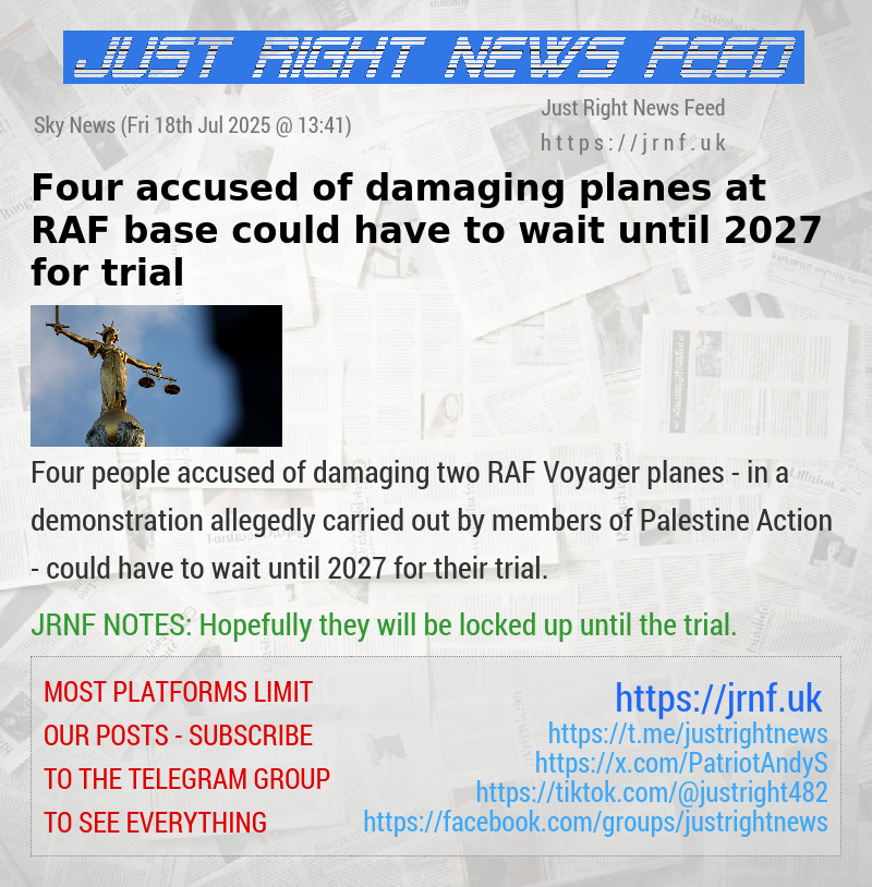 Four accused of damaging planes at RAF base could have to wait until 2027 for trial