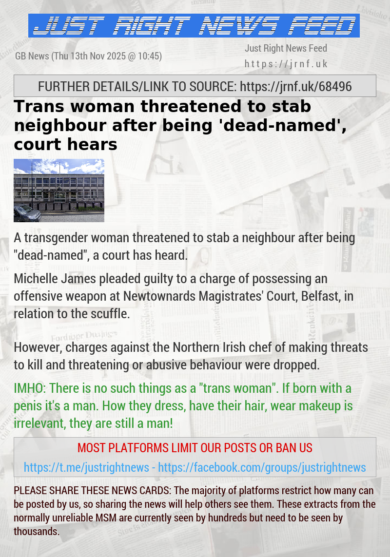 Trans woman threatened to stab neighbour after being ’dead—named’, court hears