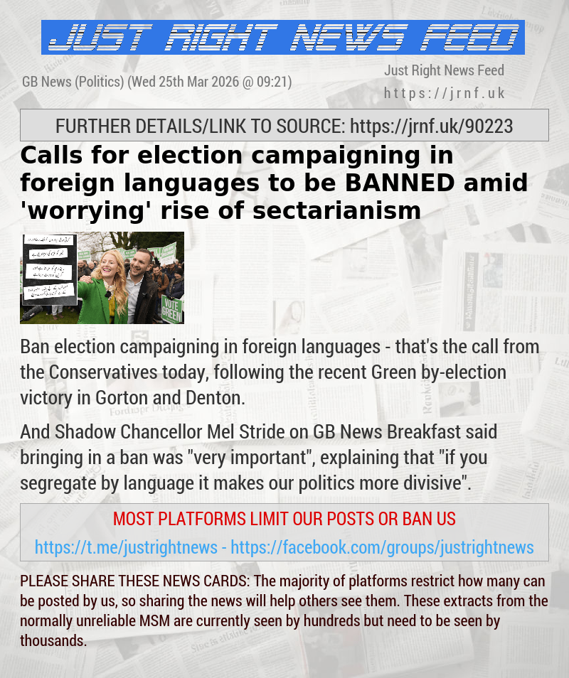 Calls for election campaigning in foreign languages to be BANNED amid ’worrying’ rise of sectarianism